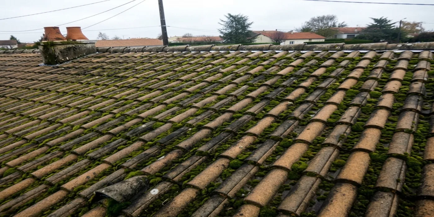 démoussage toiture tuiles béton Meaux — avant nettoyage démoussage toiture tuiles béton Meaux — avant nettoyage